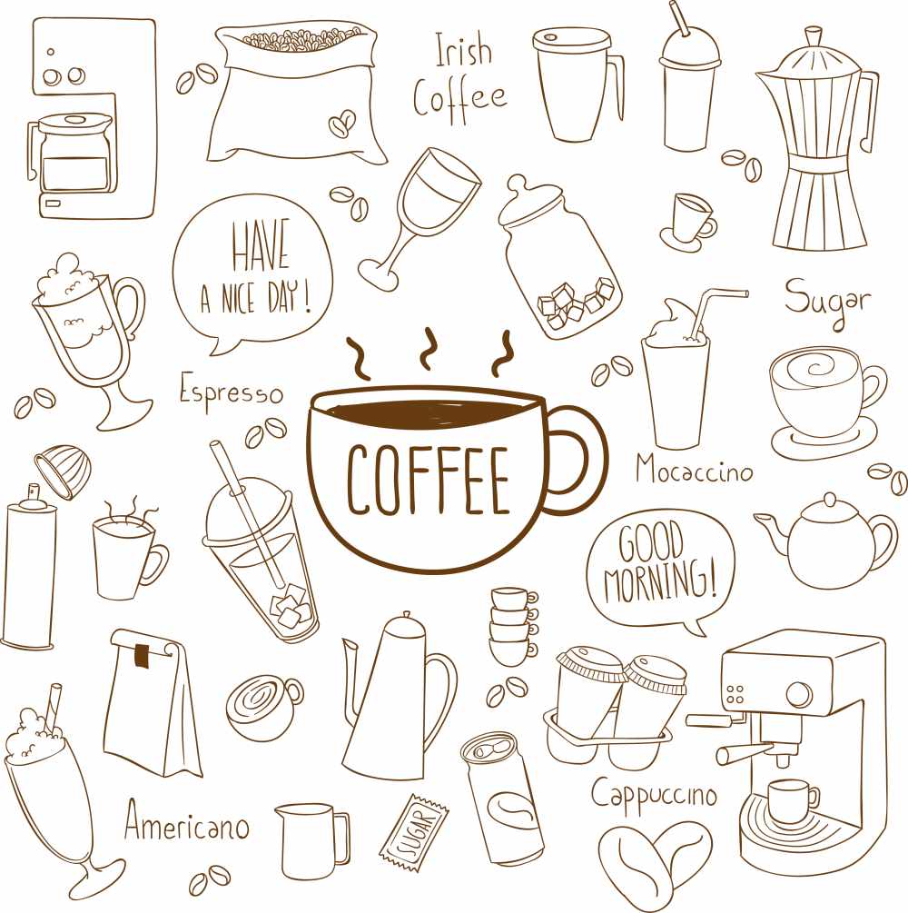 手绘咖啡元素矢量素材AI图片