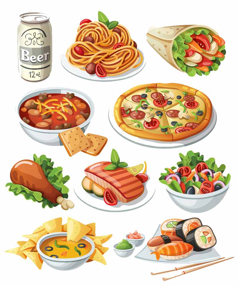 卡通手绘各国美食PNG