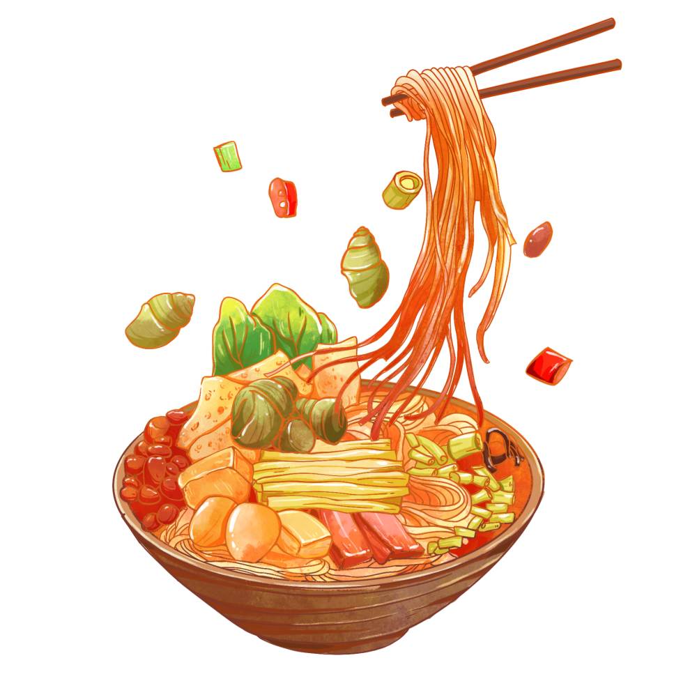 手绘螺蛳粉国潮美食元素