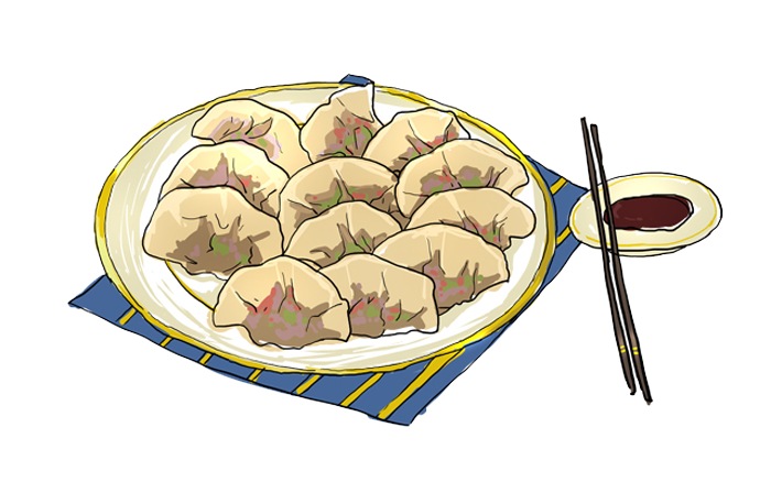 三鲜饺子手绘插画免抠元素