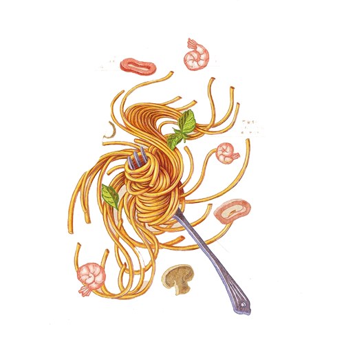 叉子吃面手绘画素材图片