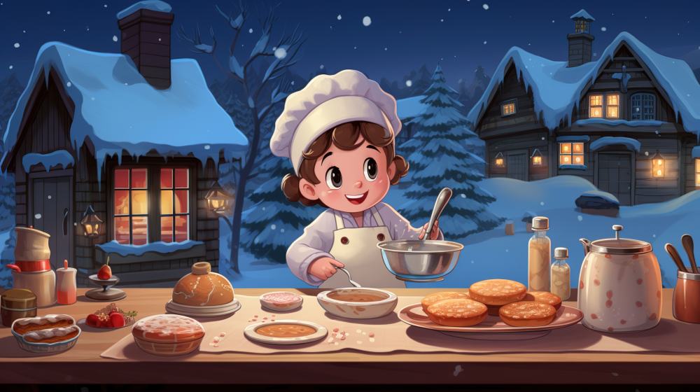 卡通人物女厨师面案雪景 卡通人物女厨师面案雪景