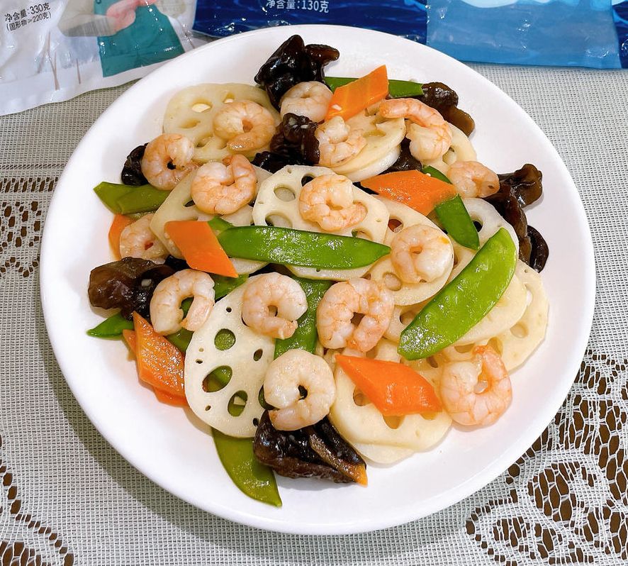 荷塘月色什锦虾仁（锅圈中秋家宴团圆菜）荷塘小炒