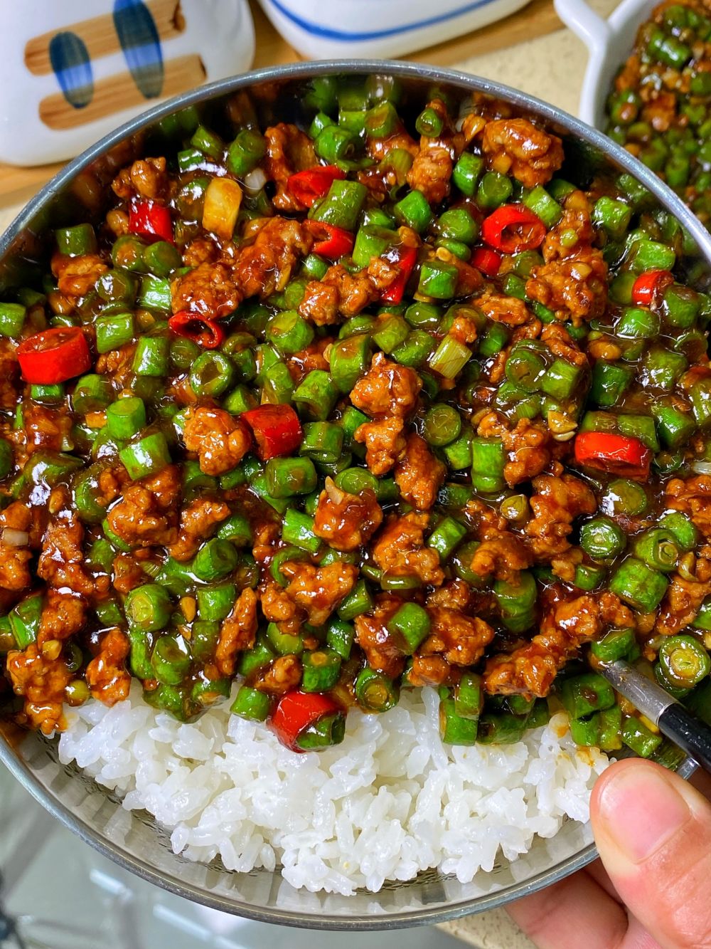 巨好吃的豆角肉末拌饭