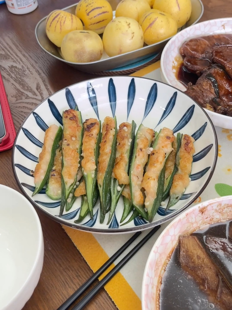 秋葵釀虾滑