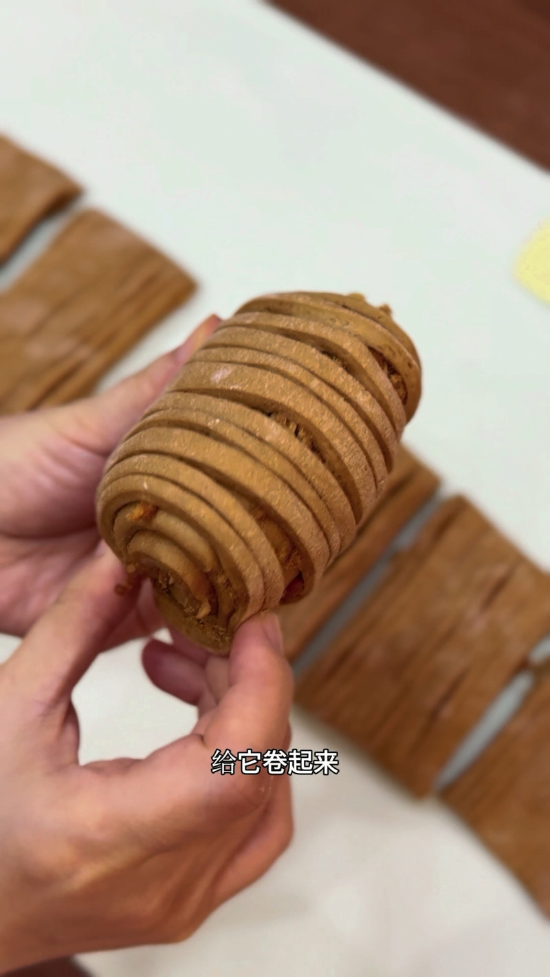 家庭版免揉面！露思同款红糖肉松花卷，超简单！