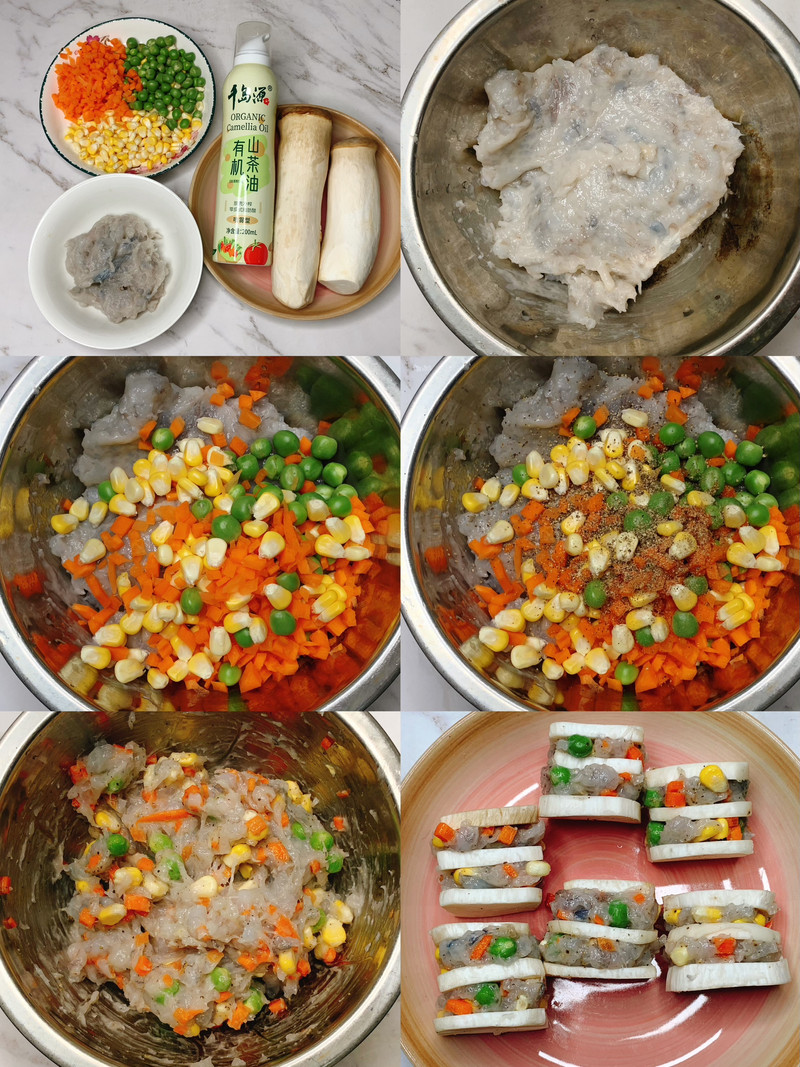 油炸杏鲍菇虾滑，一口一个超好吃